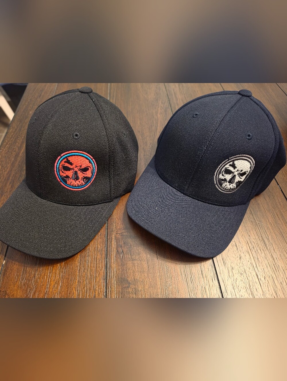 Lot Of 2 Drop 'Em Wear Skull Patch Baseball Caps - One Navy And One Black
